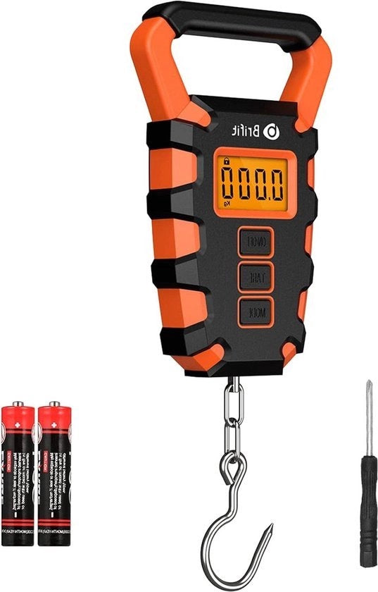 Pesa digitale per adulti - scatola da viaggio - bilancia da bagaglio - resistente all'acqua IPX4 - display LCD - 2 batterie AAA - pesare pesce per viaggiare