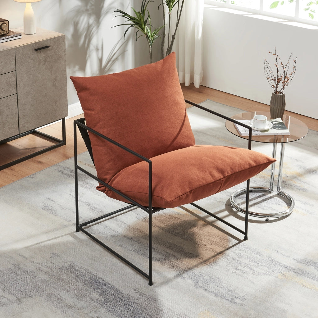 Poltrona Utsjoki con Cuscino Imbottito Sedia Relax 90 x 61 x 70 cm Nero / Arancione [en.casa]