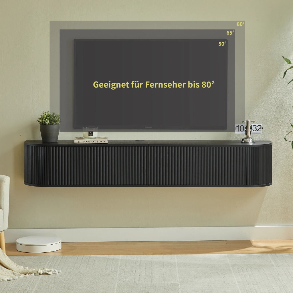 MOBILE TV SOSPESO 180 cm Nero in pannello di legno con passacavi