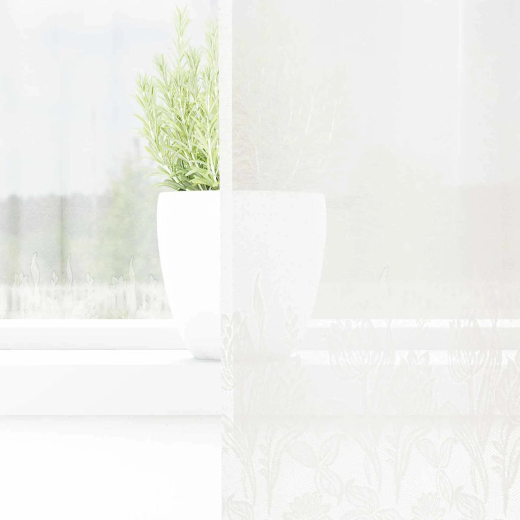 Tenda in Pizzo con tende Floreale Bianco 80 x 300 cm Poliestere 4107891