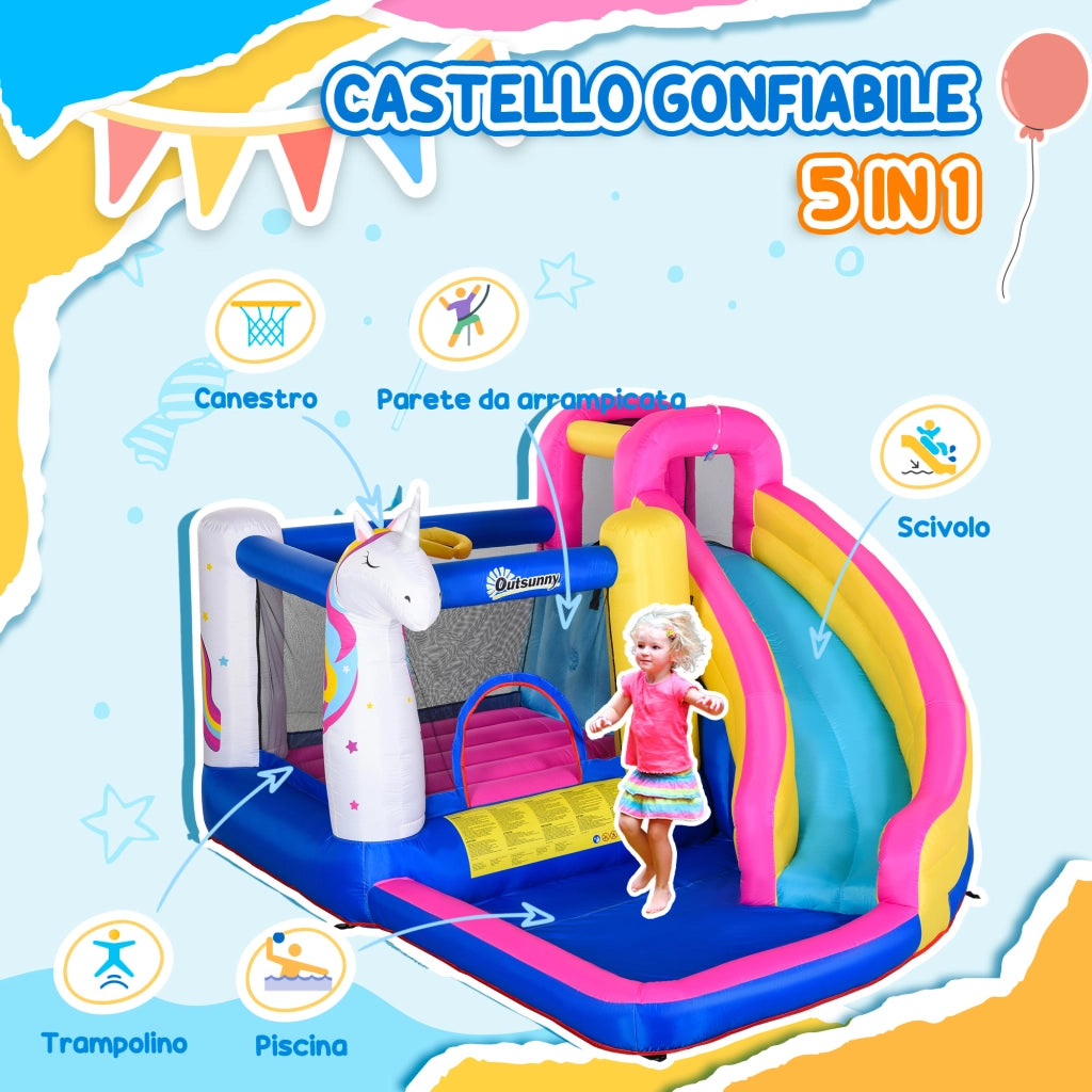 Casetta Gonfiabile per Bambini con Scivolo e Canestro ¨C zephmum ¨C 360x305x210 cm