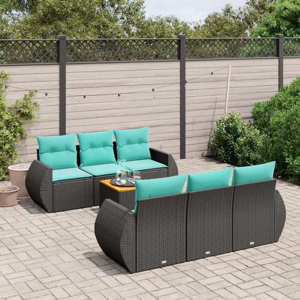 Set Divani da Giardino 7 pz con Cuscini Nero in Polyrattan 3224895
