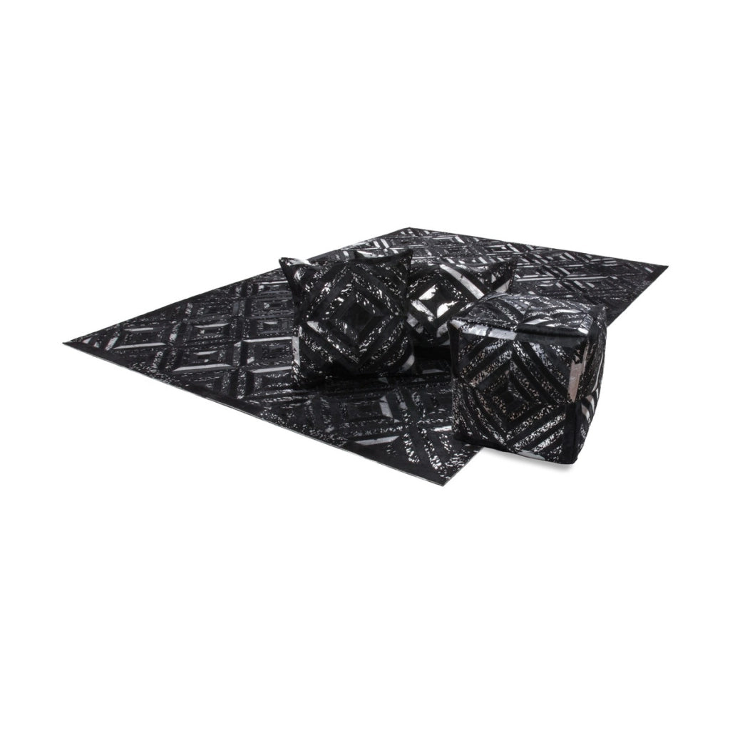 Pouf Spark in pelle con trama a rombi argento