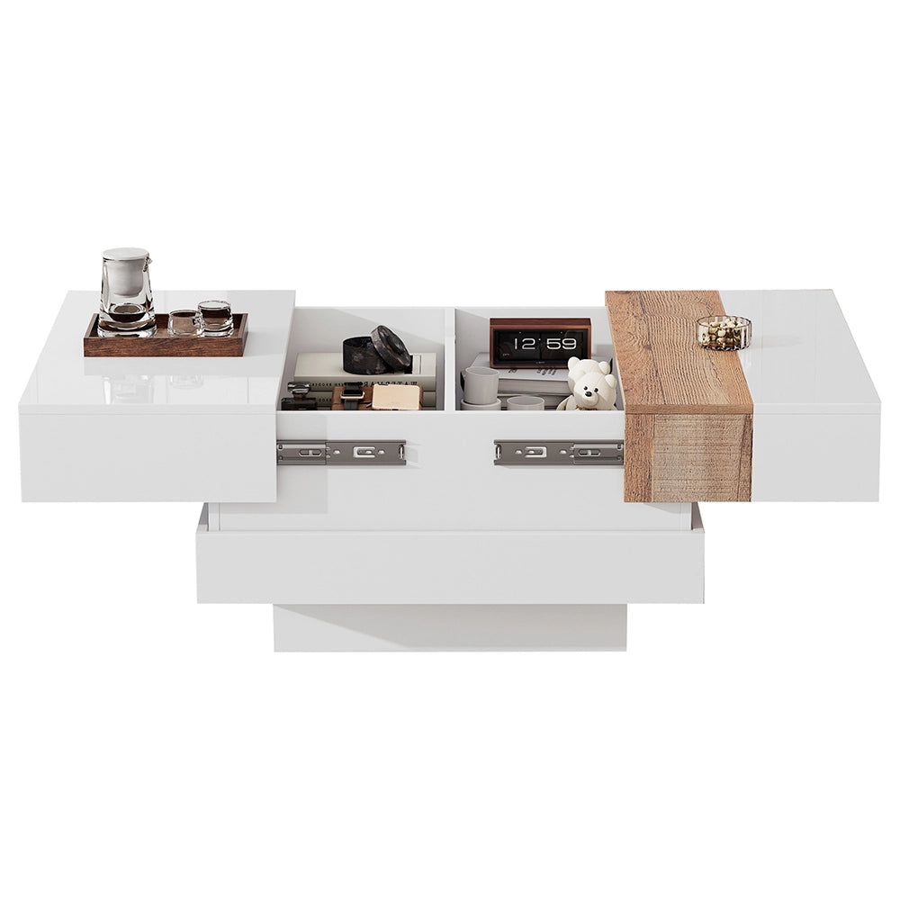 Tavolino-Xylo-70x70x39cm bianco piano scorrevole spazio archiviazione