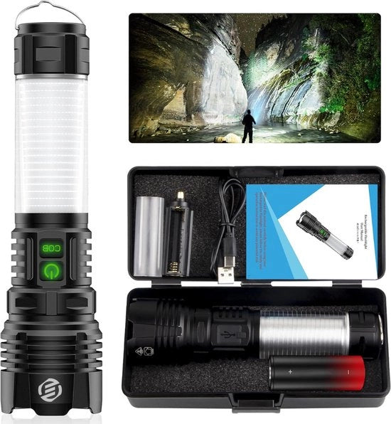 Torcia Militare LED Ricaricabile - Multi Funzione - Impermeabile - per Casa, Campeggio, Emergenze