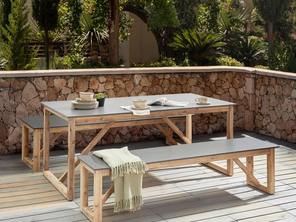 Set da pranzo da giardino per esterni con tavolo da pranzo e 2 panche Grigio giardino balcone terrazzo