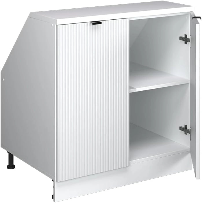 Mobile sottotetto Rion, Ondulazione bianca, 80 x 81.6 cm con 2 porte, carcassa 60 cm profondità, adatto per il salvaspazio sotto tetti spioventi