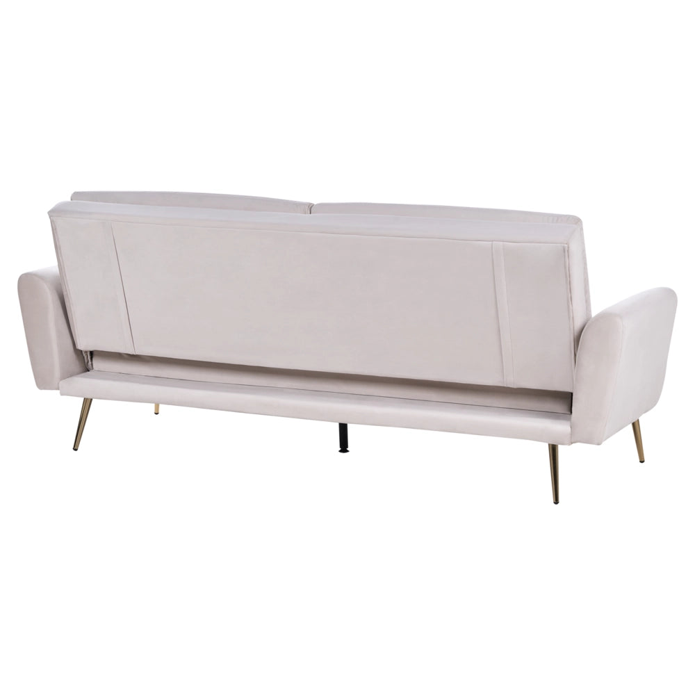 Divano Letto Velluto Beige 3 Posti Click Clack Gambe In Metallo Dorato