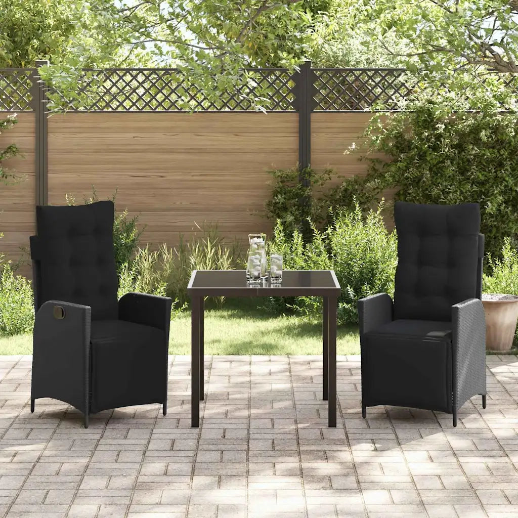 Set da Pranzo per Giardino con cuscino 3 pcs Nero polyrattan 3380533