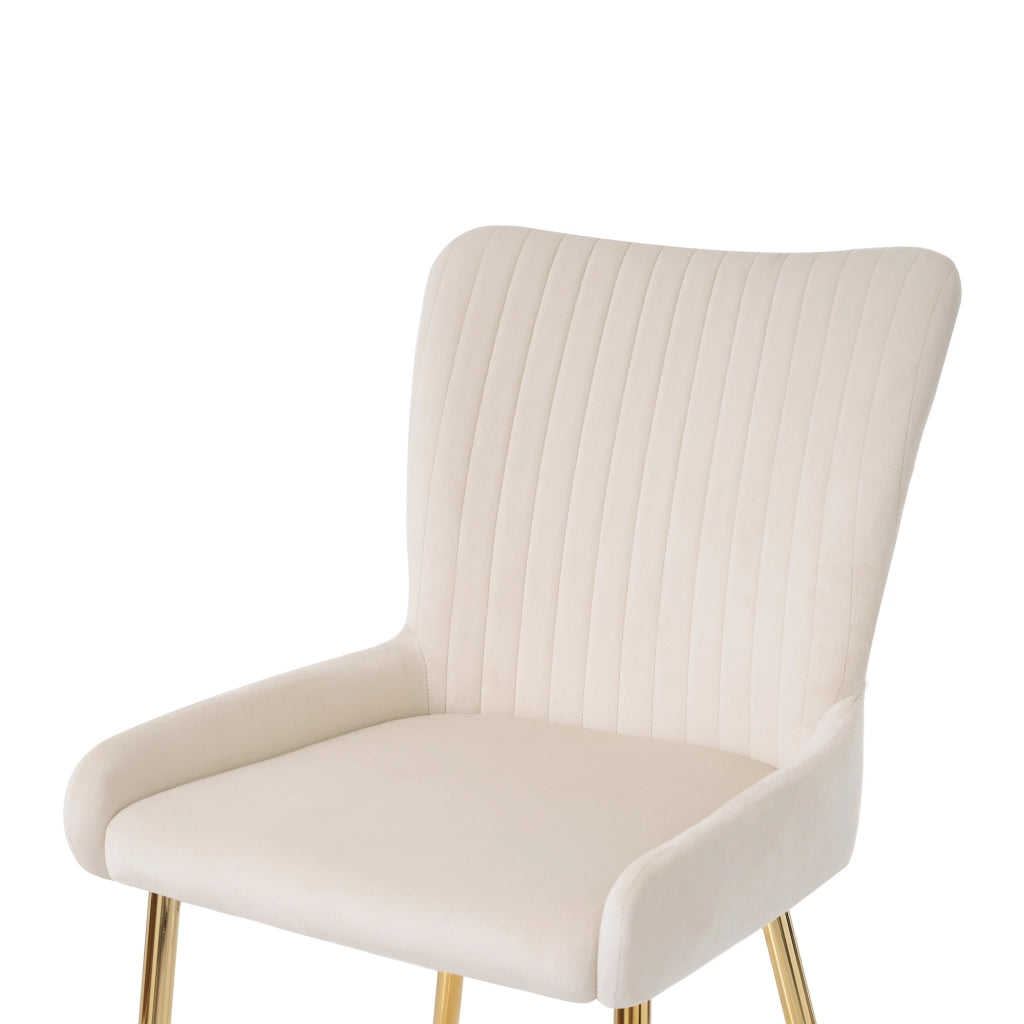Sedie da pranzo, 4 pezzi in velluto beige con supporto lombare e gambe in metallo dorato