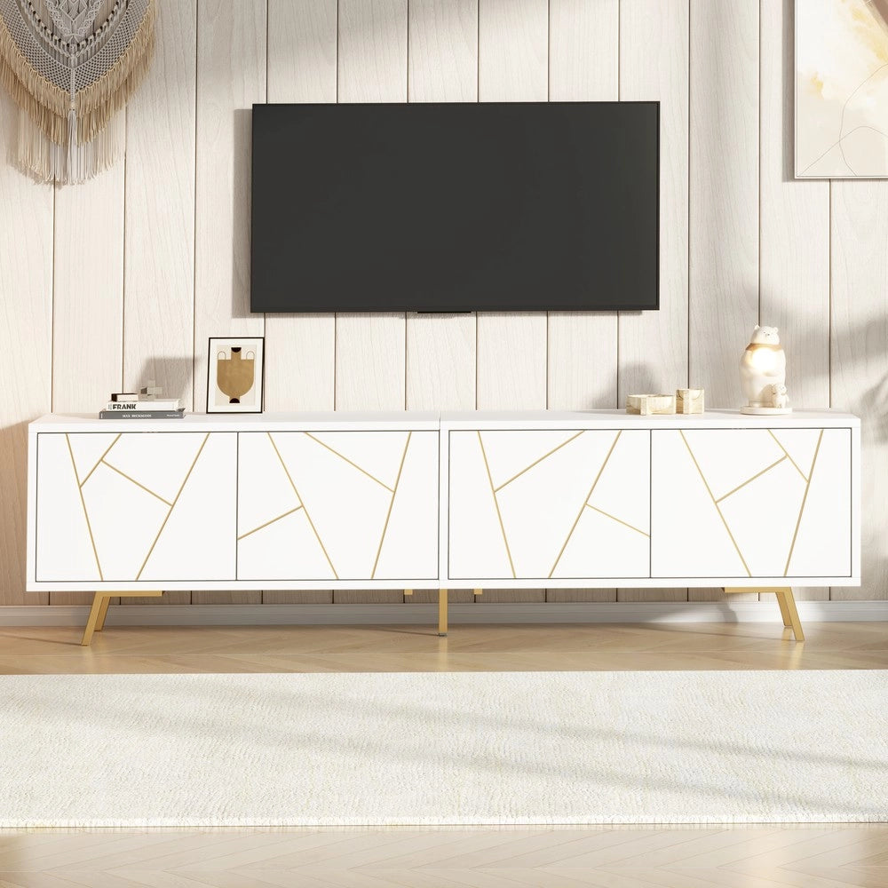 Mobile TV Soggiorno con Ante ¨C Xylo ¨C Bianco/Oro, 190x40x51,5 cm