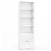 Libreria scaffale con ante stile rustico 6 ripiani e 2 ante-Libreria da 180cm con ripiano regolabile Bianco