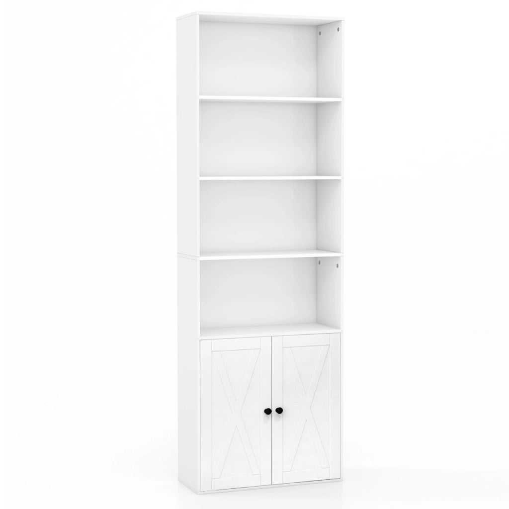 Libreria scaffale con ante stile rustico 6 ripiani e 2 ante-Libreria da 180cm con ripiano regolabile Bianco