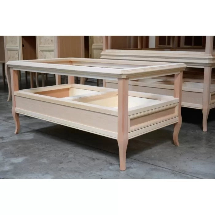 Tavolino classico 2 cassetti legno grezzo l.115 p.65 h.55 - Mobili 2G
