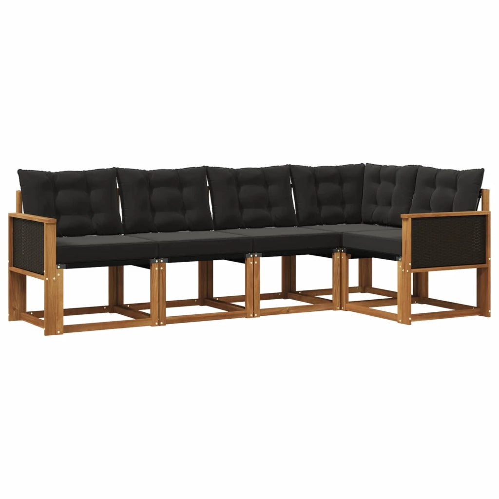 Set di divani da esterno con cuscino 5 pcs Naturale e Nero