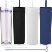 Bicchieri da 600 ml con coperchio e manico, confezione da 4 pezzi, bicchieri da viaggio in doppio strato, riciclabili, materiale BPA-free in pastello opaco, bicchieri in plastica acrilica per regalo, per caffè freddo (ordinati, 4 pezzi)