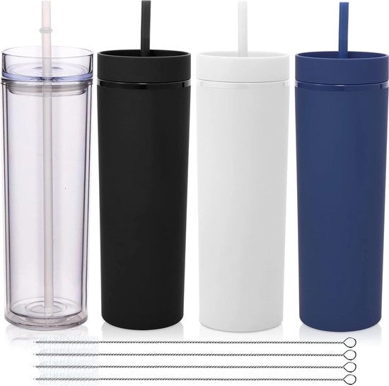 Bicchieri da 600 ml con coperchio e manico, confezione da 4 pezzi, bicchieri da viaggio in doppio strato, riciclabili, materiale BPA-free in pastello opaco, bicchieri in plastica acrilica per regalo, per caffè freddo (ordinati, 4 pezzi)