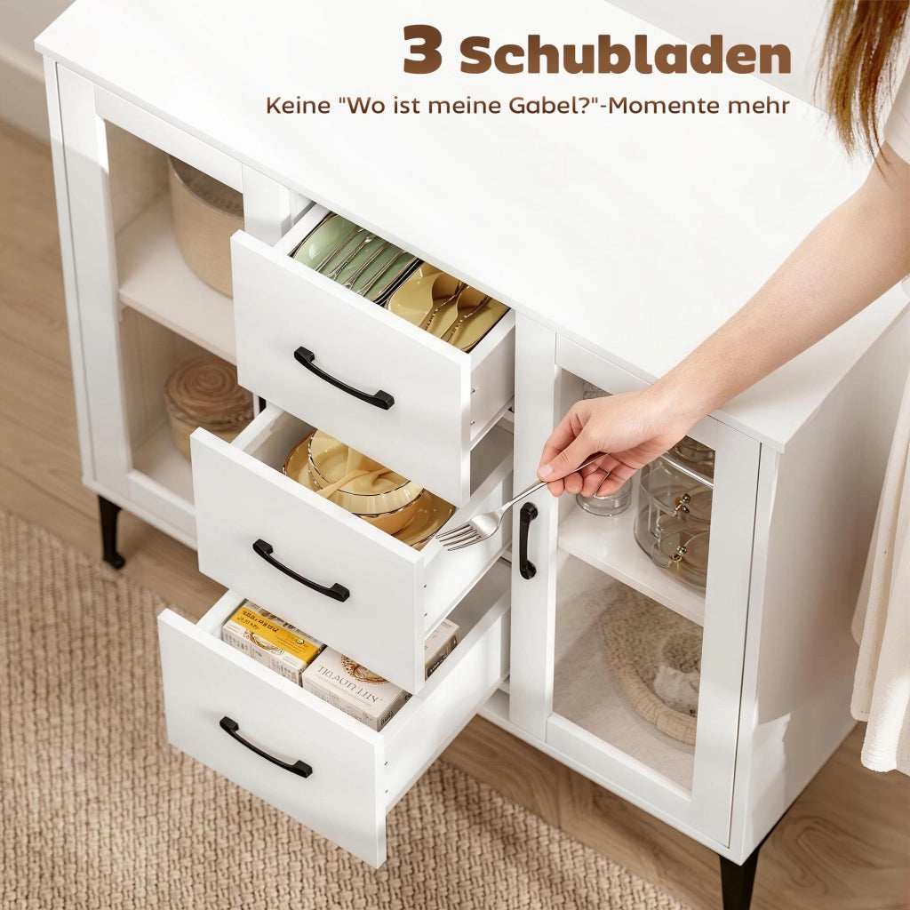 Cassettiera Moderna con Ante Vetro e 3 Cassetti ¨C Zephmum ¨C Bianco in MDF 80x40x100