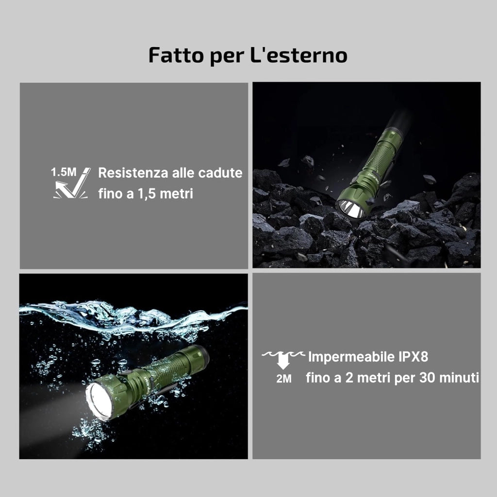 Javelot Professionale Torcia LED Ricaricabile 1350 lm Flashlight Piccola portabile Lunga Portata 730m, Luce Elettrico Alta potenza per Campeggio Caccia, Illuminazione Notturna (Verde)