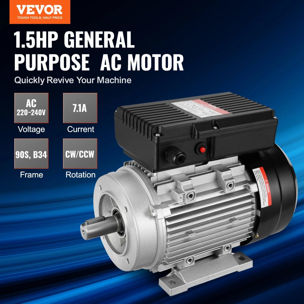 Motore Elettrico Monofase ML90S-2 1,1kW 2800 Giri/min AC 220-240V Telaio B34 Albero 24mm Rotazione CW/CCW per Compressore e Fai da Te