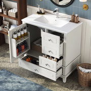 Mobile bagno a terra 81 cm con lavabo e 3 cassetti; in MDF e ceramica; bianco lucido