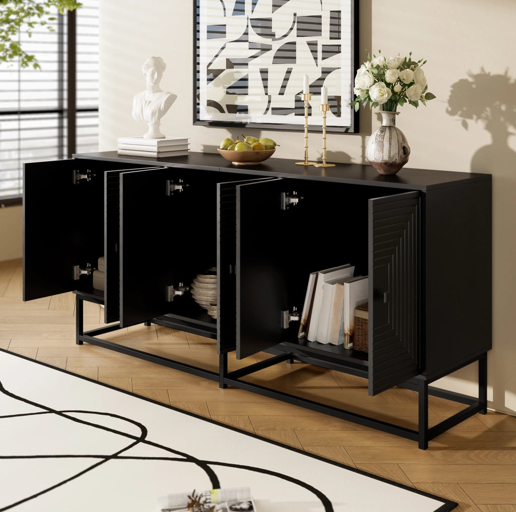 Credenza 160x38x75.5 cm con 3 vani a doppia anta in pannello truciolare nero