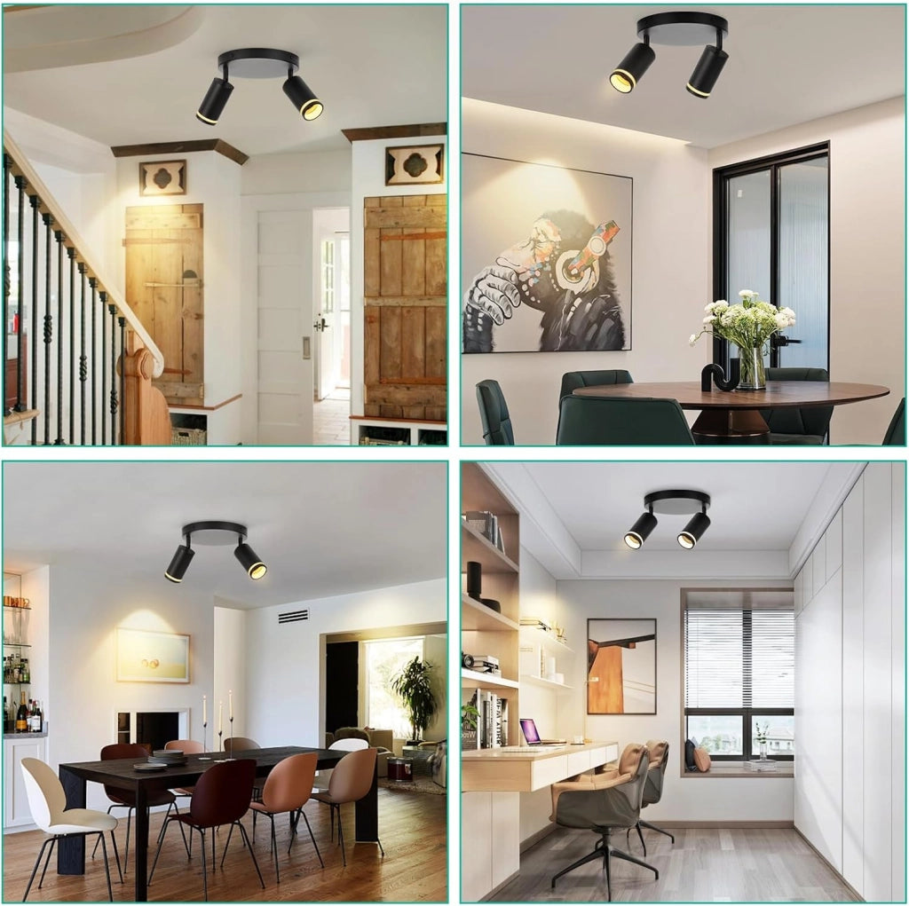 ZMH Faretto da soffitto Rotondo Nero 2 Luci GU10 Orientabile da Interno in Metallo per Corridoio Senza Lampadine