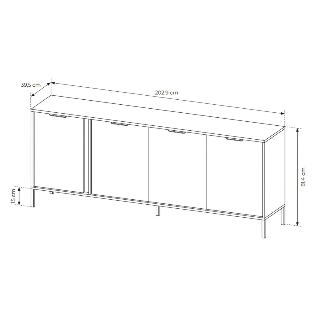 Madia Hamebati, Credenza 4 Ripiani, 203x40x81h cm Nero Antracite