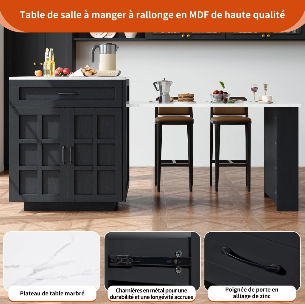 Tavolo bar estensibile con contenitore in MDF nero 133-202 cm