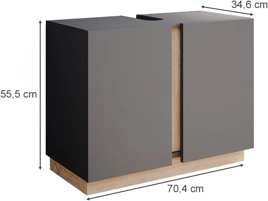 Mobile sottolavabo per bagno Gloria, Antracite, 70.4 x 55.5 cm con 2 porte, con apertura per sifone e compatibile con la serie Gloria