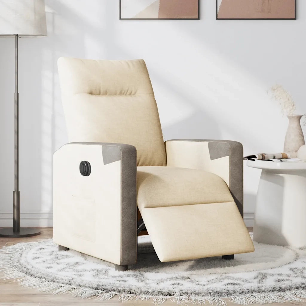 Poltrona | Sedia Relax Elettrica Reclinabile Crema in Tessuto