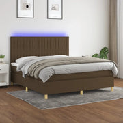 Letto a Molle Materasso e LED Marrone Scuro 160x200 cm Tessuto 3135608