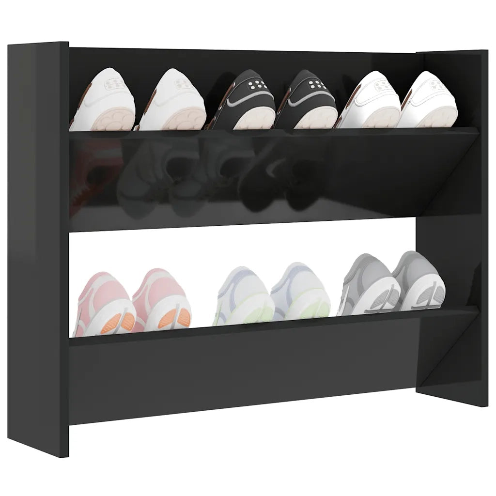 Scarpiera a Muro Nero Lucido 80x18x60 cm in Legno Multistrato 806755