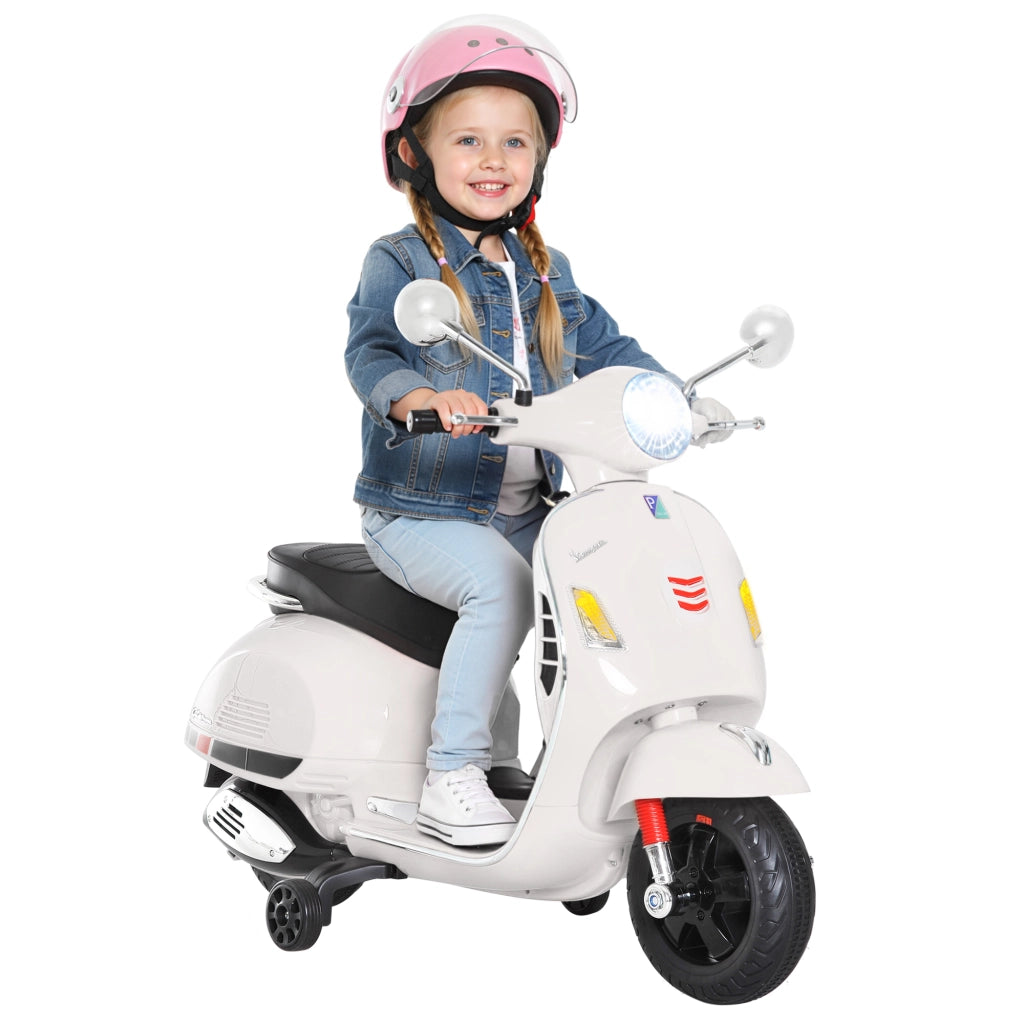 Moto Elettrica per Bambini Design Vespa, Batteria 6V con Suoni e Luci, Et¨¤ 3-6 Anni, Bianco