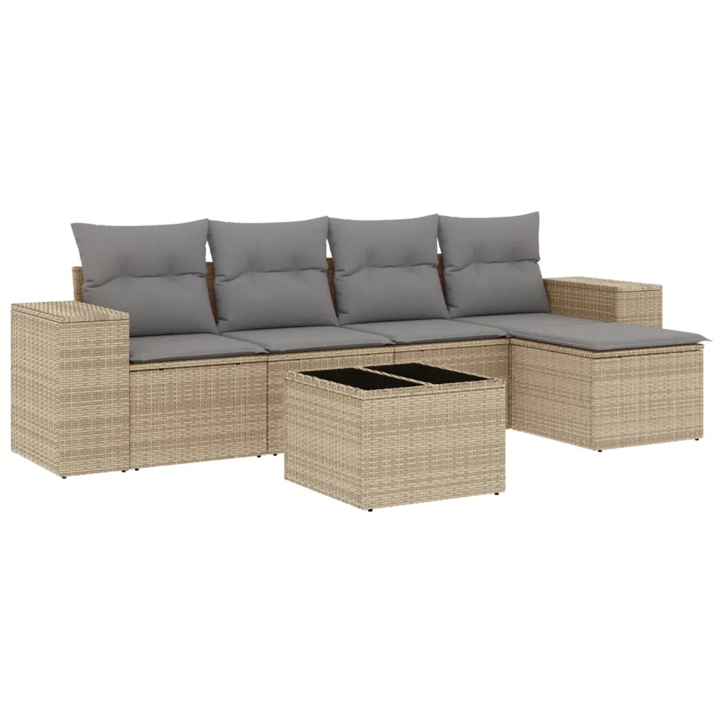 Set Divano da Giardino 6 pz con Cuscini Beige in Polyrattan 3222498