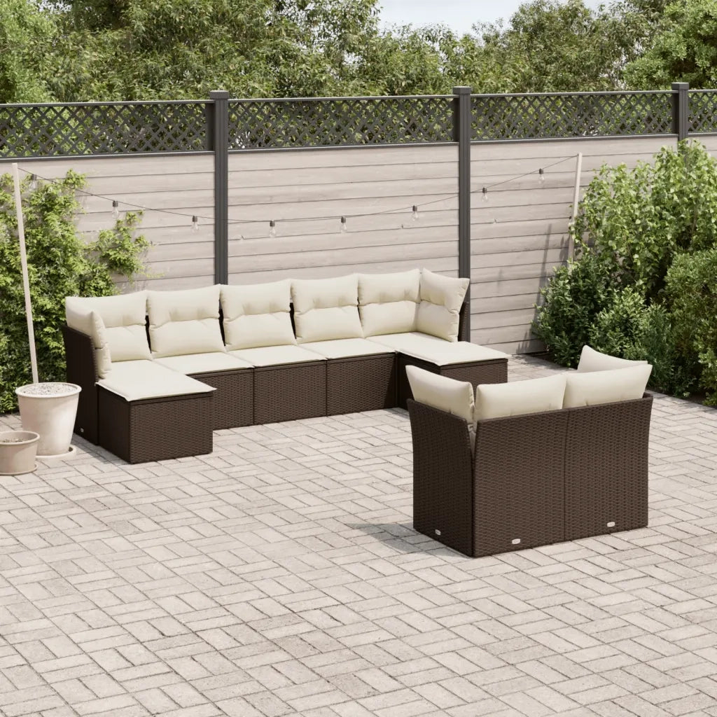 Set Divani da Giardino 9pz con Cuscini Marrone in Polyrattan 3250152