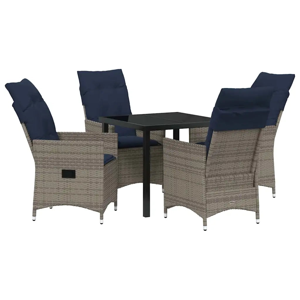 Set di tavolo e sedie con cuscino 5 pcs Grigio Rattan in PE