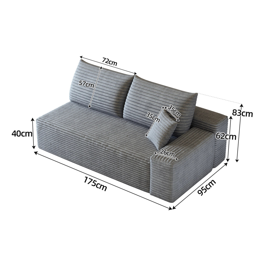 Divano modulare 2 posti con chaise longue destra, tessuto grigio