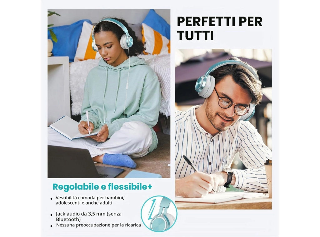 Cuffie Cablate con Microfono On Ear Pieghevoli Regolabili Controllo Volume Audio Stereo HD Jack da 3,5 mm per Chromebook Laptop Smartphone Studio Ufficio Viaggi