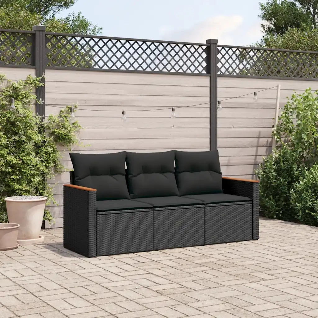 Set Divani da Giardino 3 pz | Set Salotto da Giardino con Cuscini in Polyrattan Nero