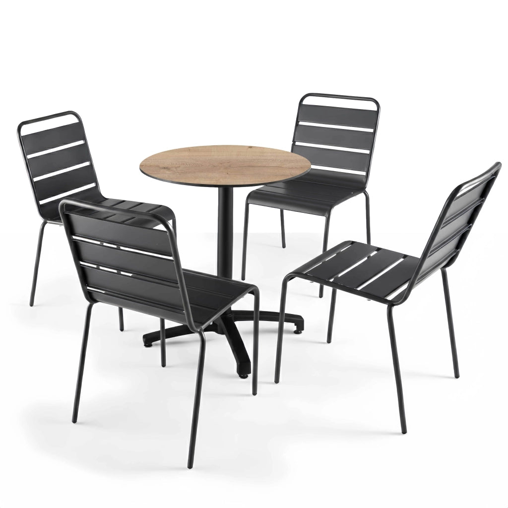 Oviala - Tavolo da giardino diam 60cm inclinabile allu e HPL quercia naturale
