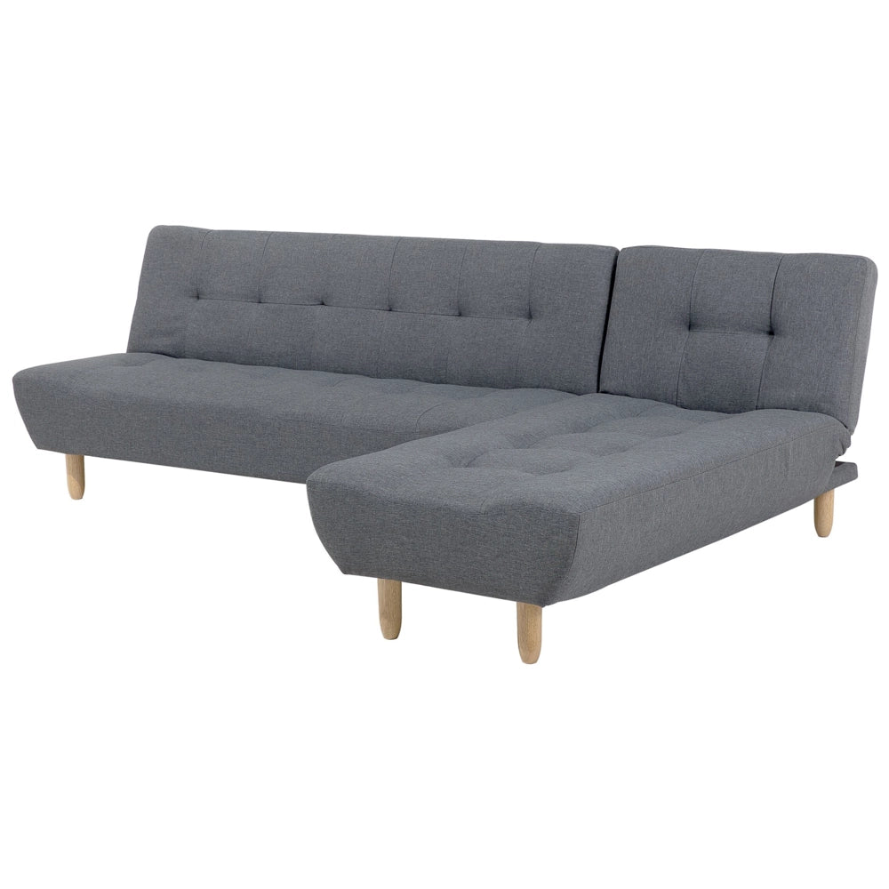 Divano Angolare Rivestimento In Tessuto Grigio Scuro Gambe In Legno Chiaro Chaise Longue versione sinistra 4 Posti
