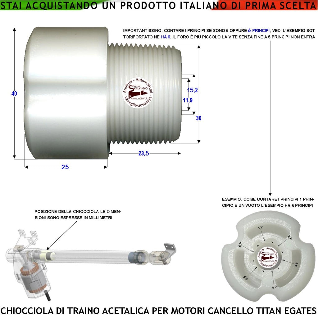 Chiera Boccola Acetalica 6 Principi Trainata dalla Vite Senza Fine Tramite lo  Stelo Retrattile Apre Chiude il Cancello Ricambio Dei Motori Elettrici Cancello Automatico del Motore Titan Gates MPC GR