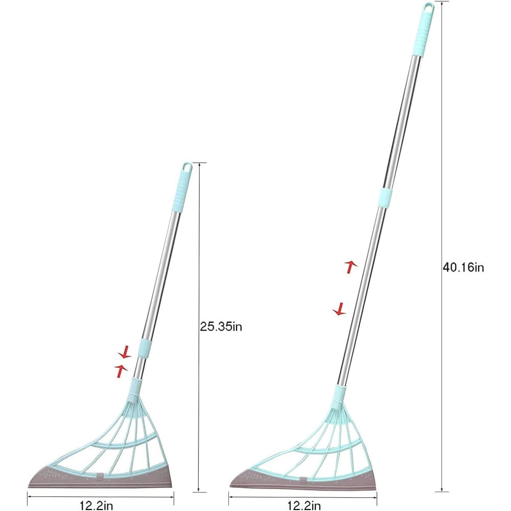 Trade Shop - Scopa Pieghevole 2 In 1 Tergivetro Mop In Silicone Spazza E Lava Pavimenti Vetri -