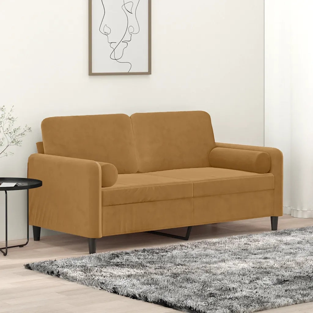Divano a 2 Posti con Cuscini Marrone 140 cm in Velluto