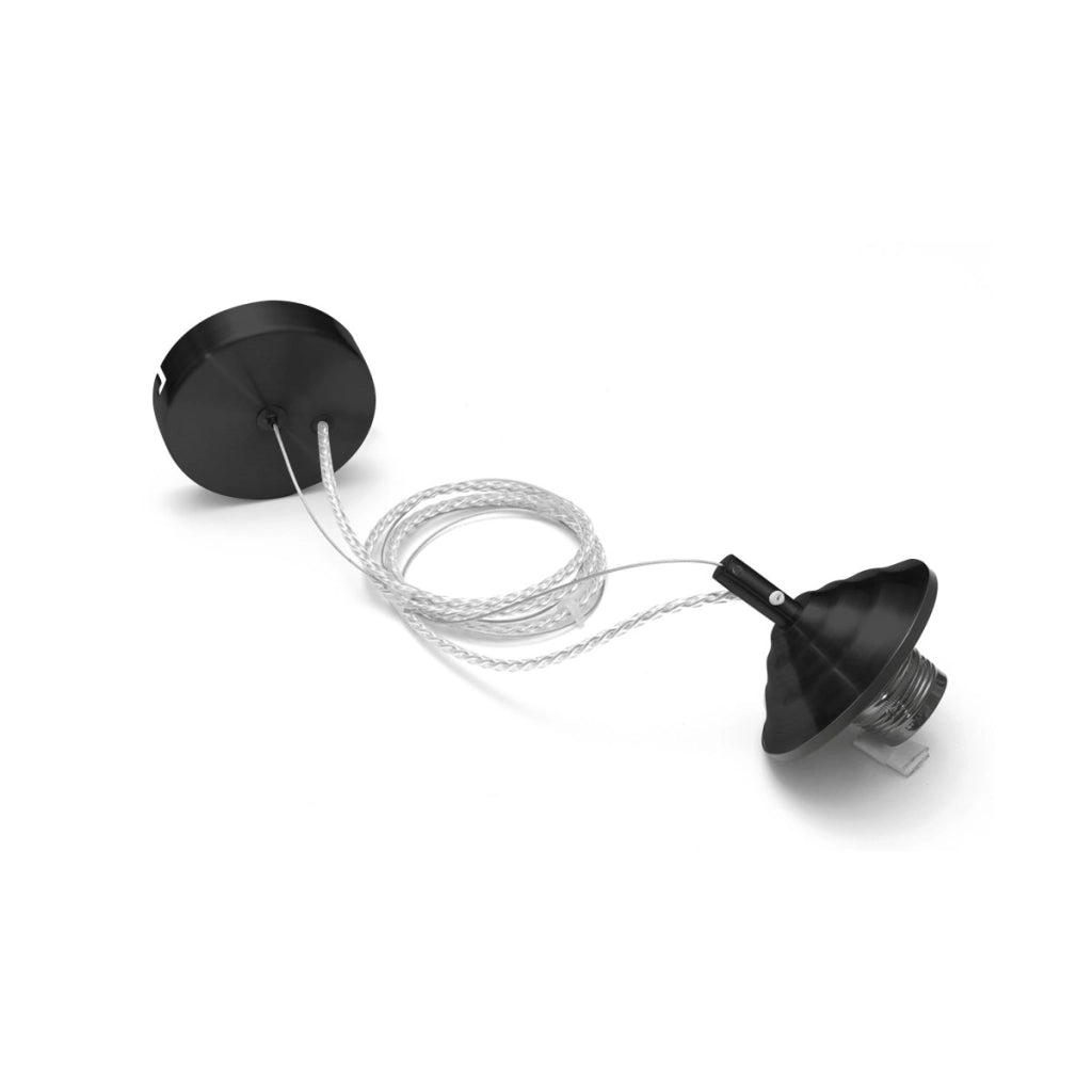 Alice - Kit sospensione per codice Alice V/G lampadina E27 con rosone nero, cavo trecciato trasparente e copriportalampada 1XE27 max 1X60W IP20