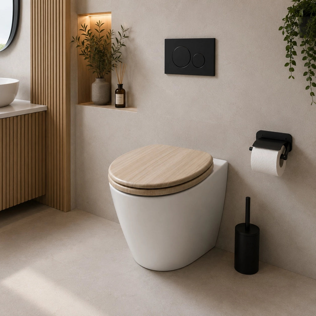 Sedile Copriwater Universale Per Bagno Wc MDF Beige Chiaro Effetto Legno 94106