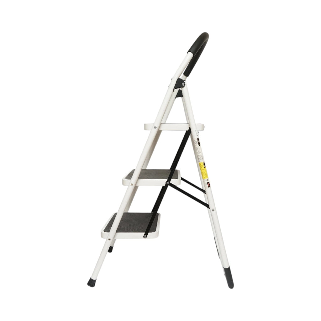 Scala pieghevole in metallo, 3 gradini con rivestimento antiscivolo, altezza 127cm, capacità massima 150Kg, Crownman