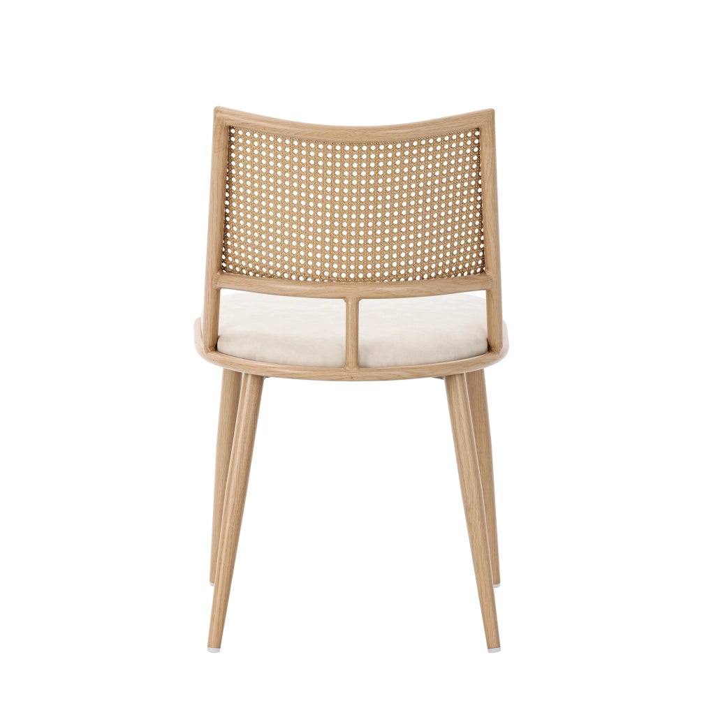 Set di 2 sedie da pranzo con seduta in PU e schienale in rattan; beige