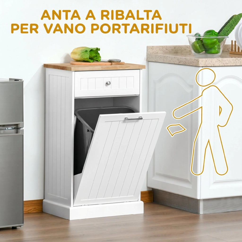 Credenza da Cucina 51x33,5x90 cm con Supporto per Bidoni della Spazzatura da 38 Litri in MDF Bianco